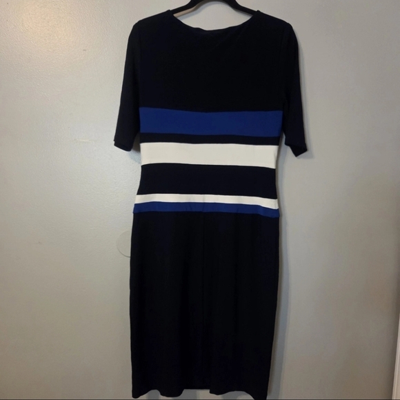 Lauren Ralph Lauren Women's Black and Blue Midi Dress. Sz 10 Preppy Office - Picture 2 of 5
